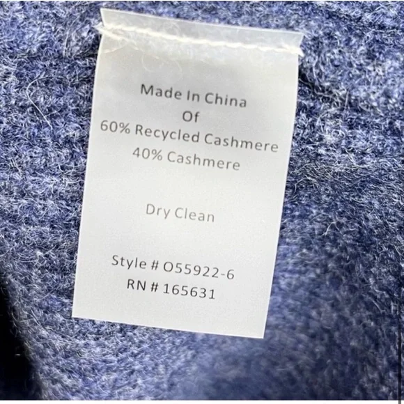 JOHNNY WAS CALME 100% Cashmere NEW Ribbed Pullover Sweater Blue NEW Size L